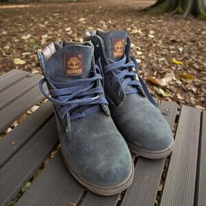 Used Navy Timberland Waterproof Leather Upper Boots Size 5.5M Grade School Youth